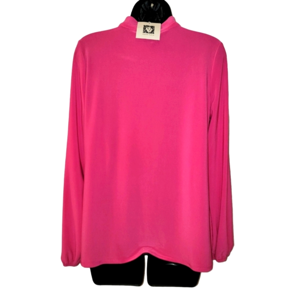 Anne Klein Long Sleeve Pink Peacock Top - Picture 2 of 7